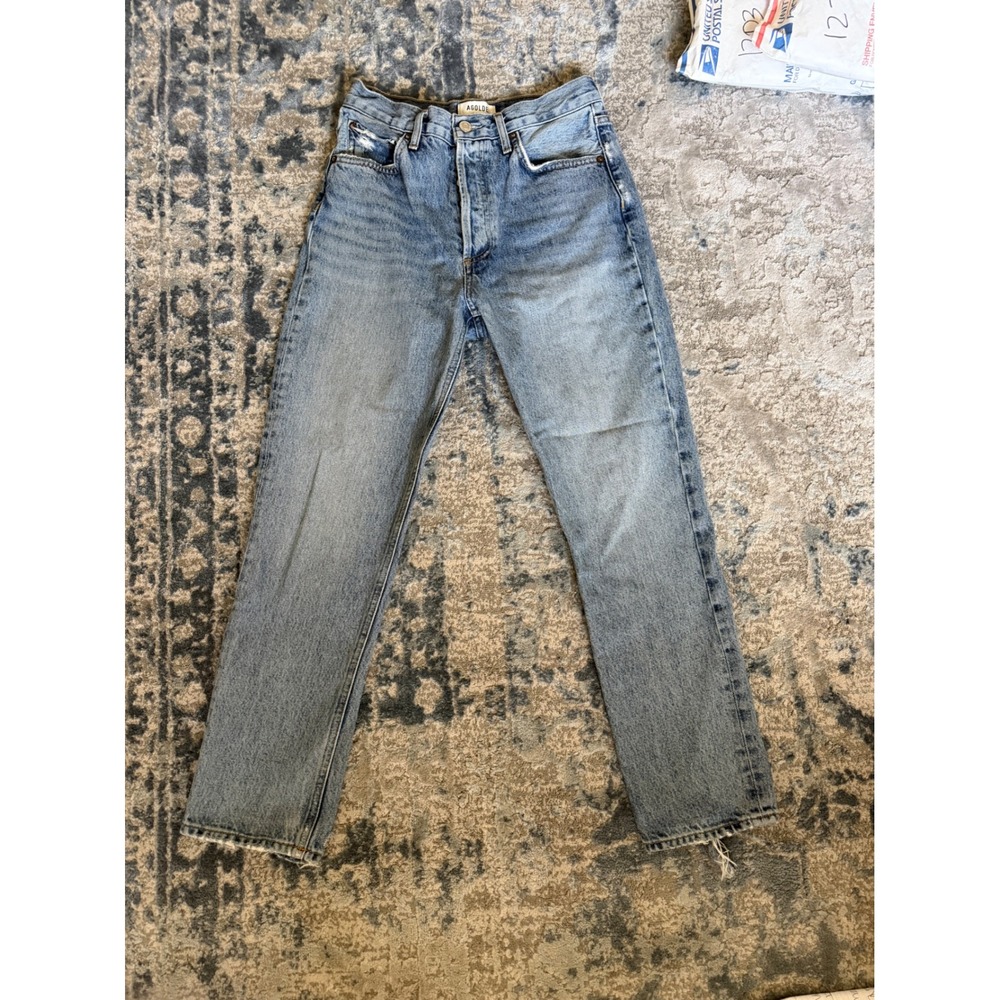AGOLDE Riley High Rise Straight Leg Jeans Blue 26 Organic Cotton Distressed Hem
